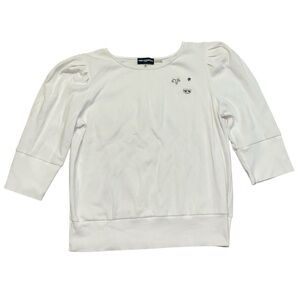 Karl Lagerfeld Paris Size Small Grey Waffle Knit 3/4 Puff Sleeve Pin Accent Top